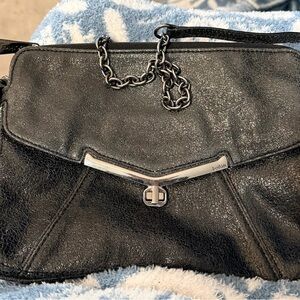 BOTKIER Black Leather SHIMMER plus  Chain Strap detail Shoulder Bag